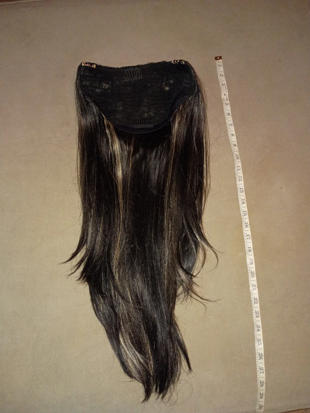 Long Straight Women's Highlighted Half Wig - Black with Blonde Highlights